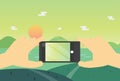 Flat lay mobile landscape photo vector