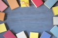 Flat lay of multicolored books. Reading,literature,education,library,home office mock up,large copy space Royalty Free Stock Photo