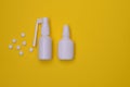 Flat lay nasal spray and throat spray, tablets. mock up