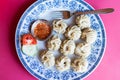 Flat lay of Nepalese momo dumplings with yak meat