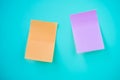 Flat Lay note Sticker on blue background
