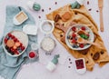 Flat Lay Oatmeal with berries in bowl