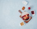 Flat Lay Oatmeal with berries in bowl Royalty Free Stock Photo