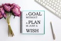 Notebook with Inspirational quote - A goal without a plan is just a wish Royalty Free Stock Photo