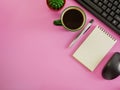 Flat lay office desk with copy space Royalty Free Stock Photo