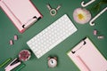 Flat lay office desk female workspace mockup