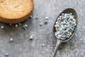 Vintage spoon with Dutch blue white aniseed balls. and rusk. Tradition in The Netherlands for when a boy is born