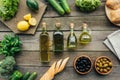 Olive bottles on table