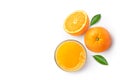 Flat lay of Orange juice with fruit Royalty Free Stock Photo