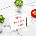 Flat lay Paper tablet pc calendar coffee Start up