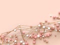 Flat lay pastel background 3d rendering pink gold metallic many sphere abstract shape