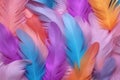 Flat lay pastel colored feathers Generative Ai