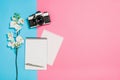 Flat lay photo of a creative freelancer woman workspace desk with copy space background. Royalty Free Stock Photo