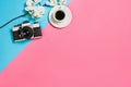 Flat lay photo of a creative freelancer woman workspace desk with copy space background. Royalty Free Stock Photo