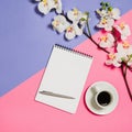 Flat lay photo of a creative freelancer woman workspace desk with copy space background. Royalty Free Stock Photo