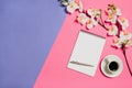 Flat lay photo of a creative freelancer woman workspace desk with copy space background. Royalty Free Stock Photo