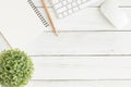 Flat lay photo of office desk with mouse and keyboard,White copy Royalty Free Stock Photo