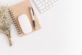 Flat lay photo of office desk with mouse and keyboard,White copy Royalty Free Stock Photo