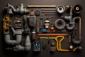 A flat lay photograph of plumbing equipment used in the industry is an excellent way to showcase the variety of tools and