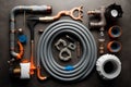 A flat lay photograph of plumbing equipment used in the industry is an excellent way to showcase the variety of tools and