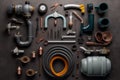 A flat lay photograph of plumbing equipment used in the industry is an excellent way to showcase the variety of tools and