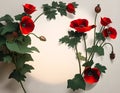 A flat lay of poppies flowers, Background, poster or postcard. AI Generated