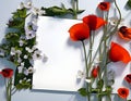 A flat lay of poppies flowers, Background, poster or postcard. AI Generated