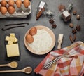 Flat lay. Process of making pie dough by hand. Baking cake in kitchen Royalty Free Stock Photo