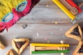 Flat lay of Purim Jewish holiday food and objects