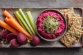 Raw Vegan Platter with Beet Hummus and Fresh Vegetables Royalty Free Stock Photo