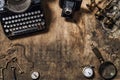 Flat lay retro still life Antique typewriter vintage photo camera Royalty Free Stock Photo