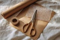 Flat Lay of Scissors, Bubble Wrap, and Craft Paper for Creative Packaging Mockup Royalty Free Stock Photo