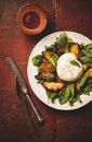 Seasonal salad with burrata cheese and peaches and rose wine Royalty Free Stock Photo