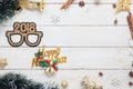 Flat lay serial image of Happy new year 2018 & Merry Christmas background concept.