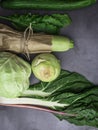 Flat lay series of assorted green vegetables, fresh organic raw produce, fiber and vitamins rich