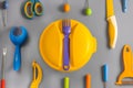 Flat lay set of colour plastic ware Royalty Free Stock Photo