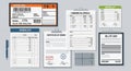Flat Lay of Shipping Documents, Invoices, and Labels on Grey Background Royalty Free Stock Photo