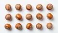 Fresh Hazelnuts on White Background, Top View Royalty Free Stock Photo
