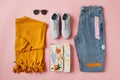 Flat Lay Shot Of Female Autumn Clothing And Accessories Royalty Free Stock Photo