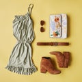 Flat Lay Shot Of Female Holiday Clothing And Accessories Royalty Free Stock Photo