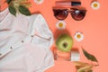Flat Lay Shot Of Female Holiday Clothing And Accessories Royalty Free Stock Photo