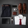 Flat Lay Shot Of Male Business Clothing And Digital Tablet