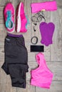 Flat lay shot of woman's sport accessories