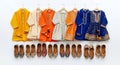 Collection of Colorful Indian Eid Outfits for Children and Traditional Footwear Royalty Free Stock Photo