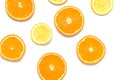 Flat lay slices of orange and lemon isolated on white background. Top view Royalty Free Stock Photo