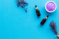 Flat lay of spa lavender treatments - cosmetic pharmacy products