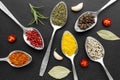 Flat lay spoons with powder condiments Photo