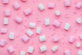 flat lay of sprinkles and marshmallow sweets on background, trendy pattern