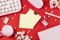 Flat lay stationery collocate on work desk Royalty Free Stock Photo