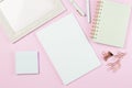 Flat lay stationery collocate on work desk Royalty Free Stock Photo